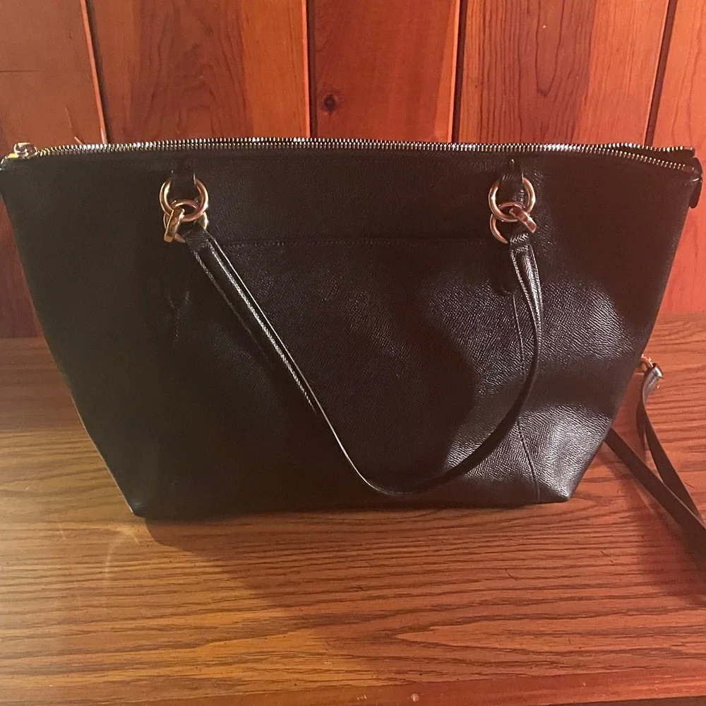 Coach Black Leather Tote with Gold-Tone Hardware - Picture 7 of 16